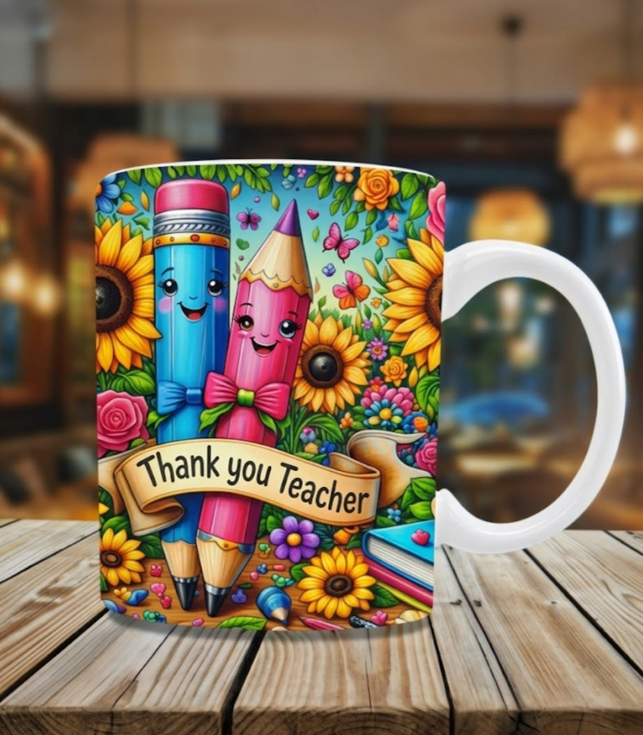 Thank you colourful pencil teacher mug.