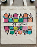 Teacher's tote bag and make up bag/purse, name and pencil design.