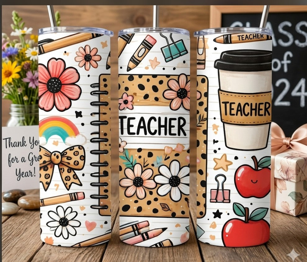 Teacher leopard print design coffee tumbler.