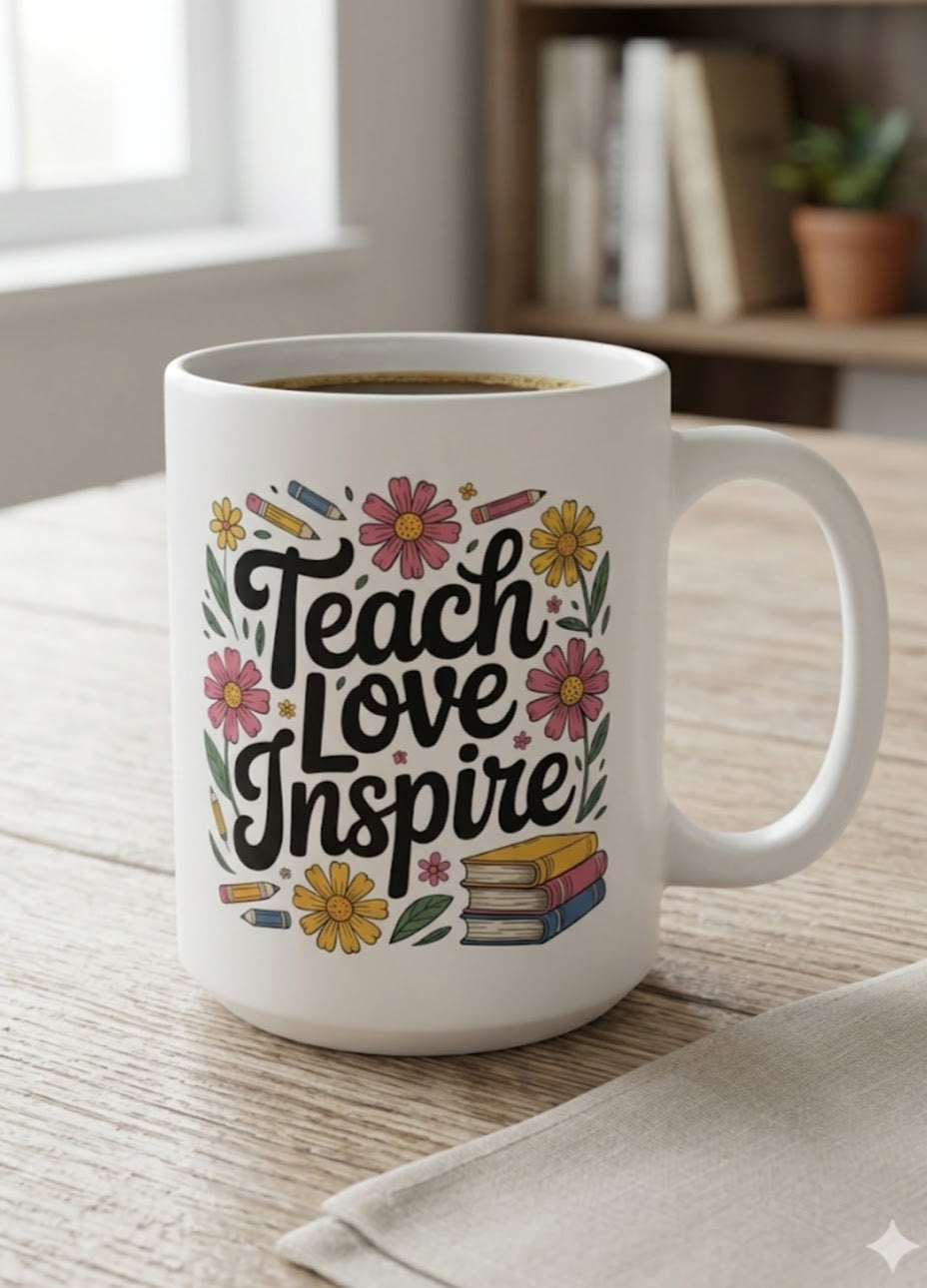 Teacher, love, inspire teacher  mug.