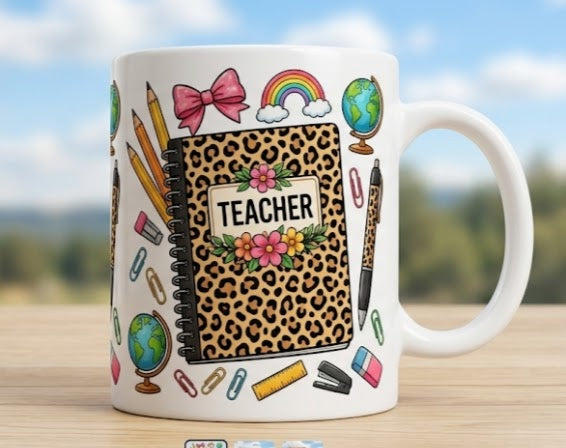 Teacher leopard print notebook design mug