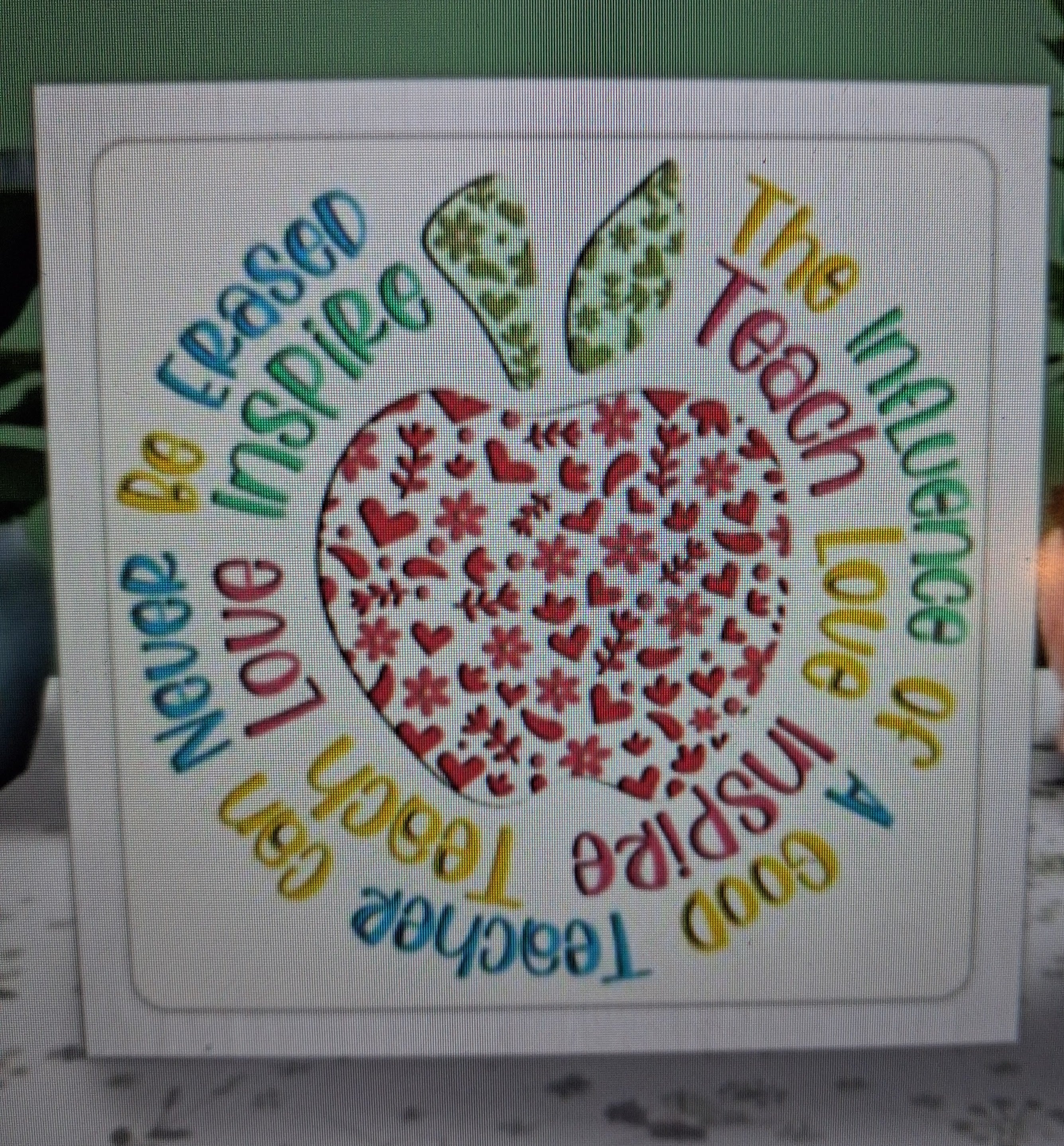 Shadow box frame, apple with inspiration quotes for teacher.